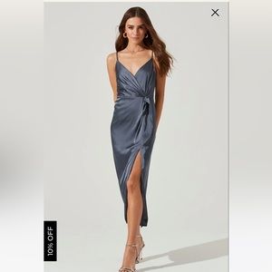 Twist Front Satin Midi Dress